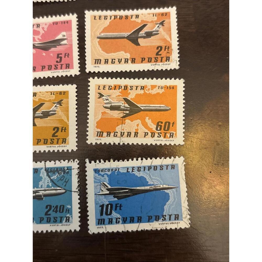 1977 Hungary Airmail Aircraft Stamps Set – Used – TU-144 Concorde DC-8 - Picture 2 of 5
